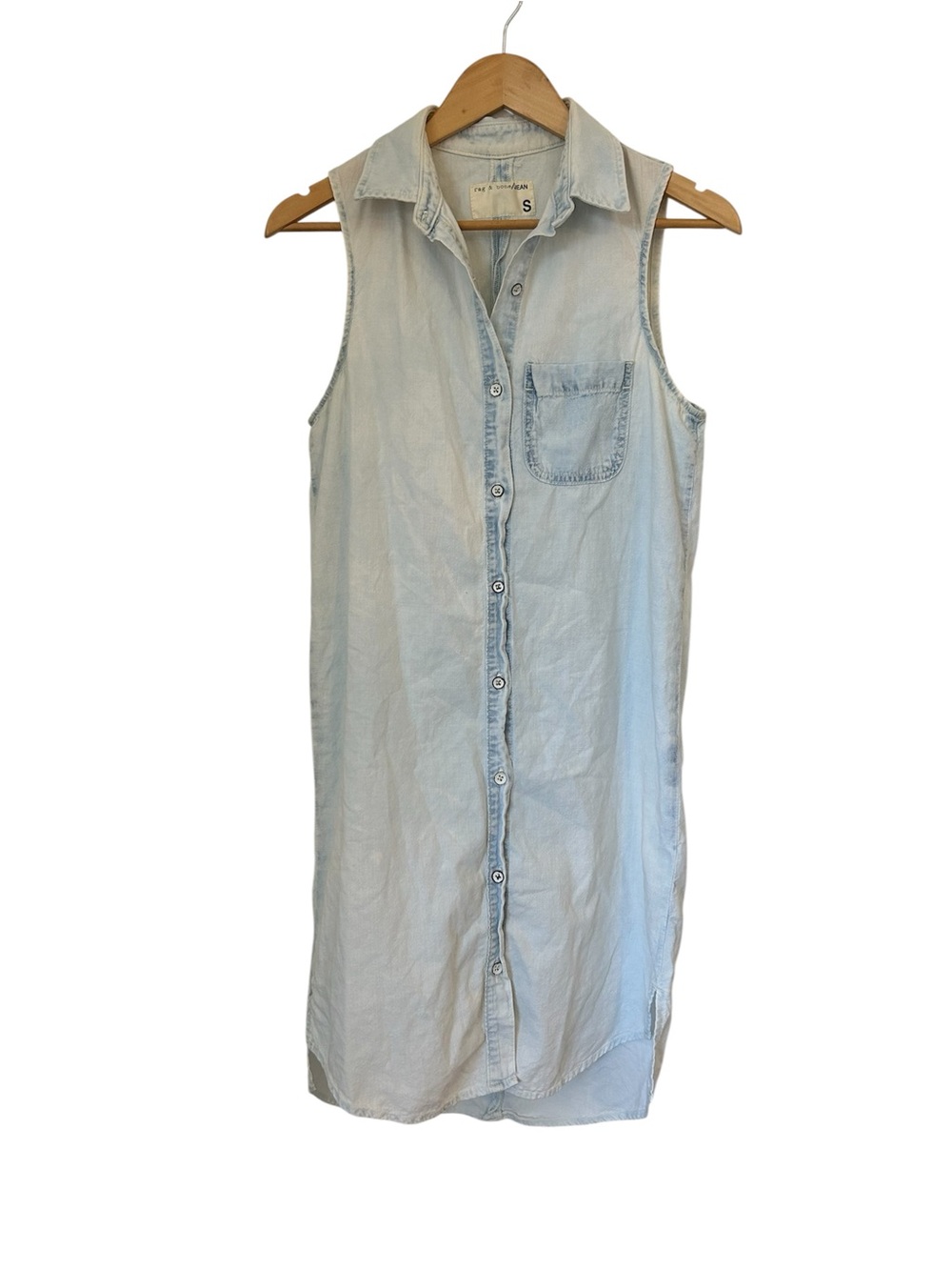 rag & bone Light Wash Sleeveless Denim Shirt Dress
